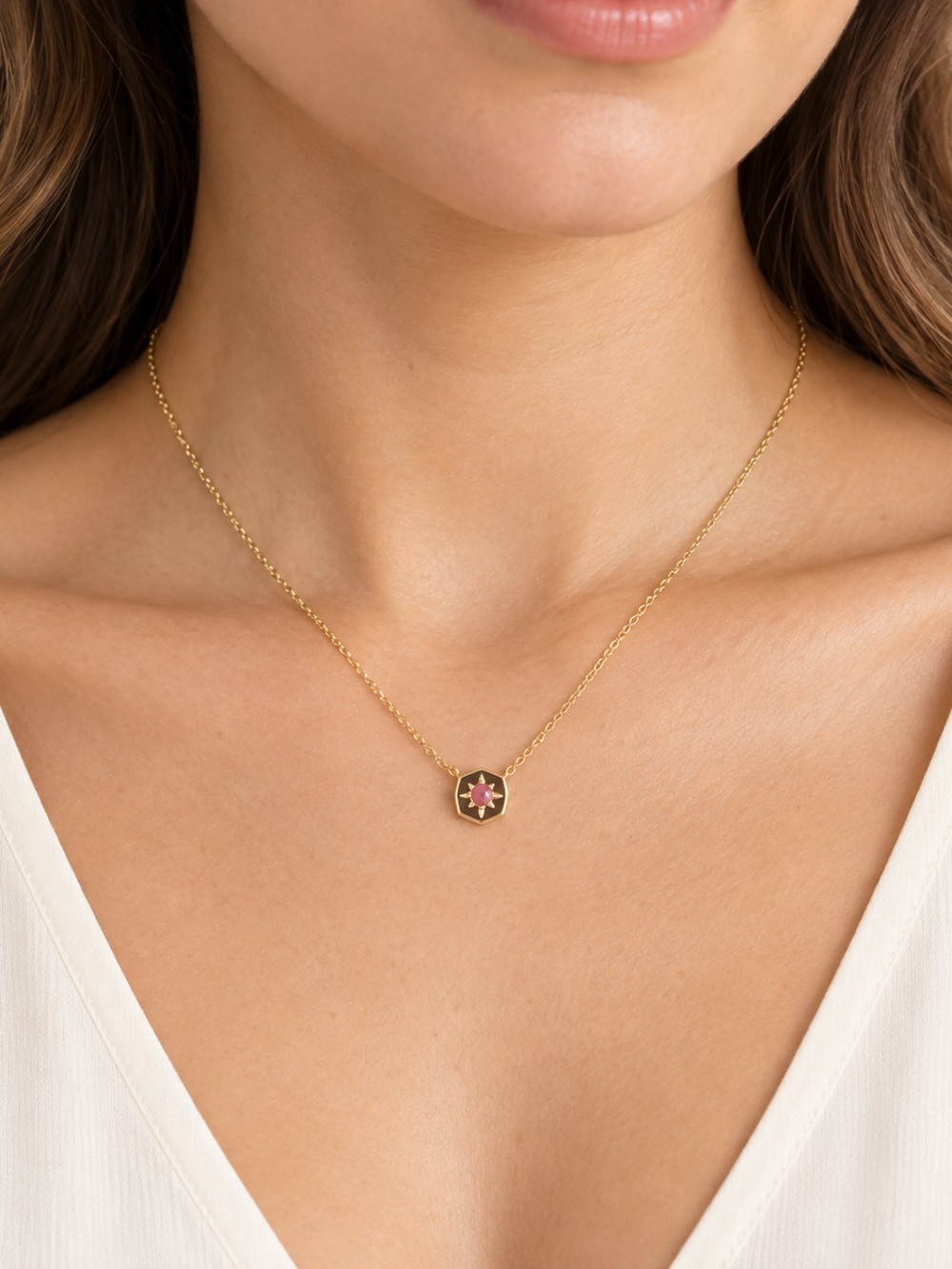 Kendra Scott Gold Necklace with Pink Ruby Accent - Picture 3 of 3